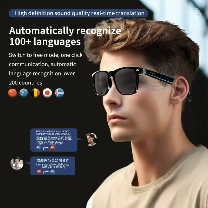 Smart Glasses AI Translation Glasses 100+ Languages Real-time Translation Bluetooth Music Built-in Mic & Speakers